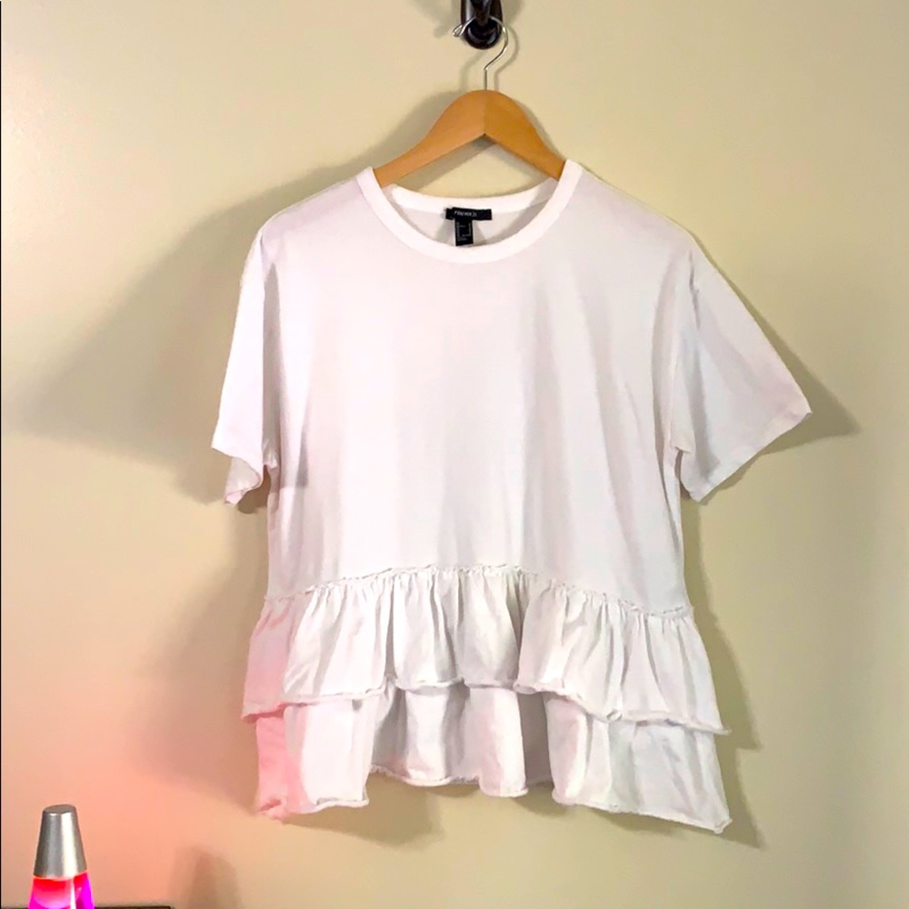 M Forever 21 White Ruffled Blouse